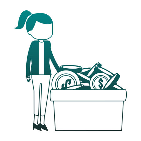 Businesswoman and coins inside box vector illustration graphic designのイラスト素材
