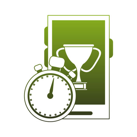 Trophy on smartphone screen and timer vector illustration graphic designのイラスト素材