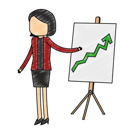 Businesswoman with statistics on whiteboard vector illustration graphic designのイラスト素材