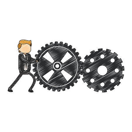 Businessman pushing gears vector illustration graphic designのイラスト素材