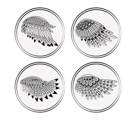 Set of round wings collections in black and white vector illustration graphic designのイラスト素材