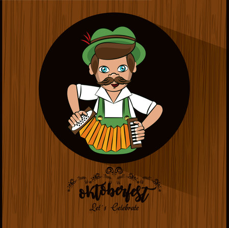 Oktober fest beer festival card with bavarian man cartoon vector illustration graphic designのイラスト素材