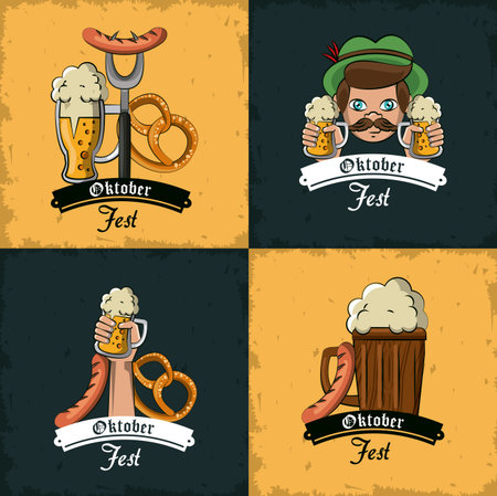 Set of oktober festival cartoons emblems vector illustration graphic designのイラスト素材