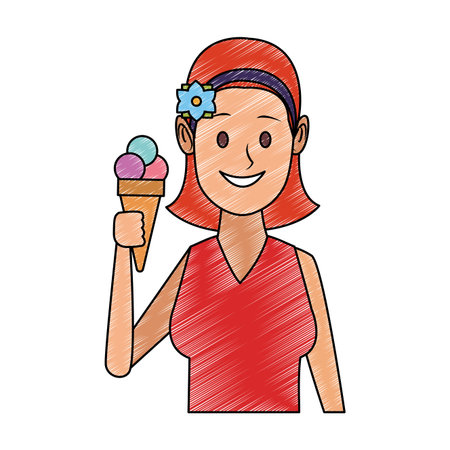 Woman with ice cream vector illustration graphic designのイラスト素材