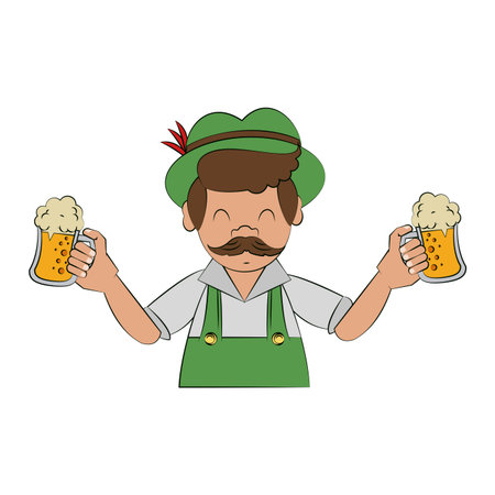 Bavarian man holding beer cups vector illustration graphic designのイラスト素材
