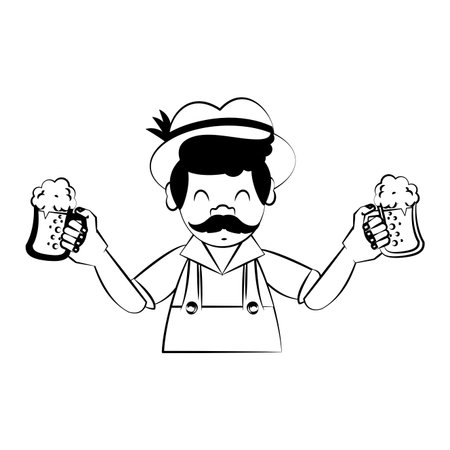 Bavarian man holding beer cups vector illustration graphic designのイラスト素材