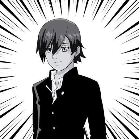Young man manga anime cartoon in black and white vector illustration graphic designのイラスト素材