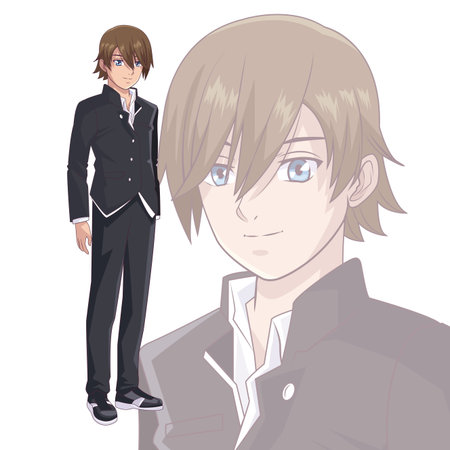Young man manga anime cartoon over frame background vector illustration graphic designのイラスト素材