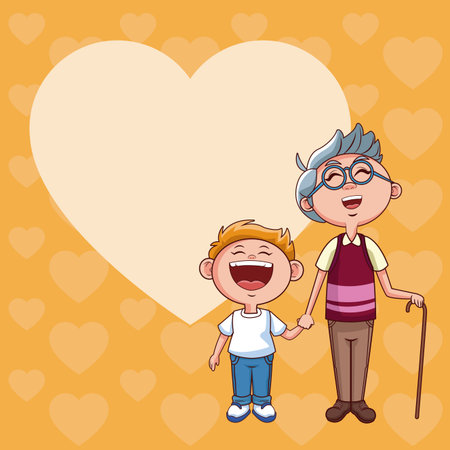 grandfather and nephew with heart frame card vector illustration graphic designのイラスト素材