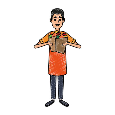 Shopkeeper with groceries bag vector illustration graphic designのイラスト素材