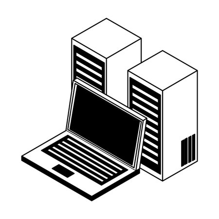 Laptop and servers isometric vector illustration graphic designのイラスト素材