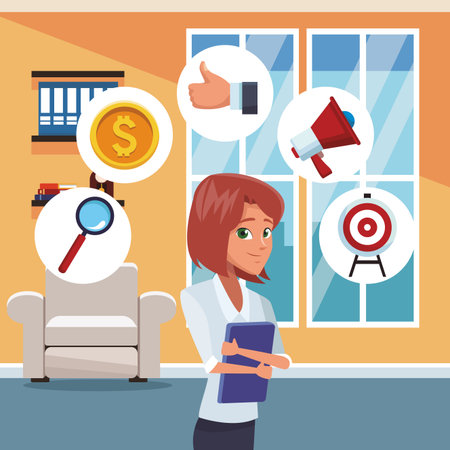 Businesswoman working at office cartoons vector illustration graphic designのイラスト素材