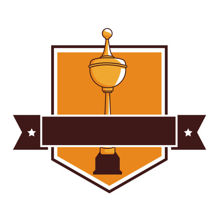 Trophy cup on badge with ribbon banner vector illustration graphic designのイラスト素材