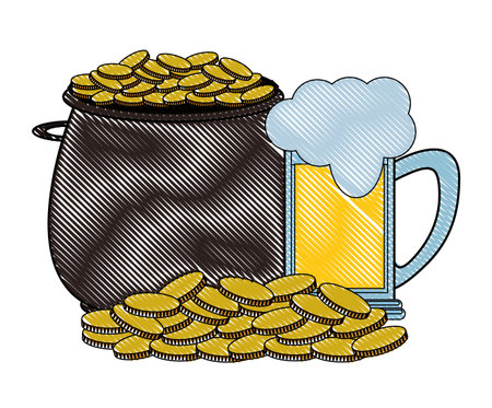 Pot coins with beer vector illustration graphic designのイラスト素材