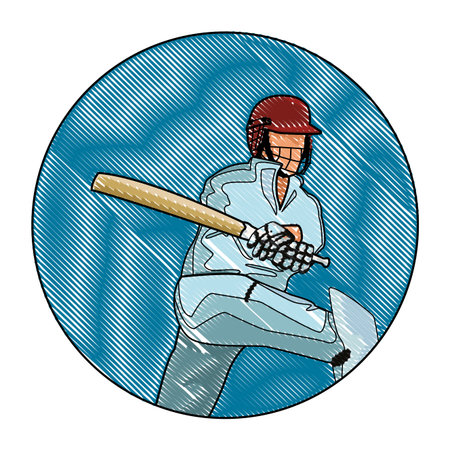 Cricket player with bat round icon vector illustration graphic designのイラスト素材