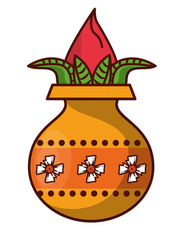 Ugadi indian jar with flower vector illustration graphic designのイラスト素材
