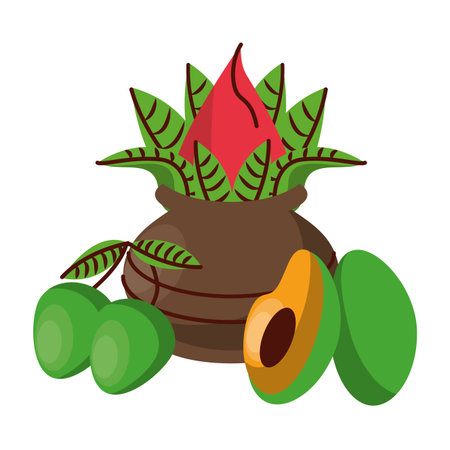 Ugadi indian jar with fruits elements vector illustration graphic designのイラスト素材