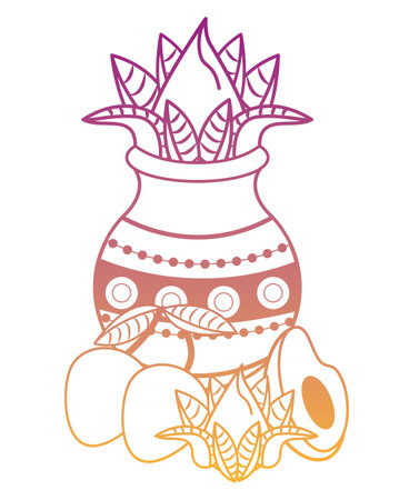 Ugadi indian jar with flower and fruits elements vector illustration graphic designのイラスト素材