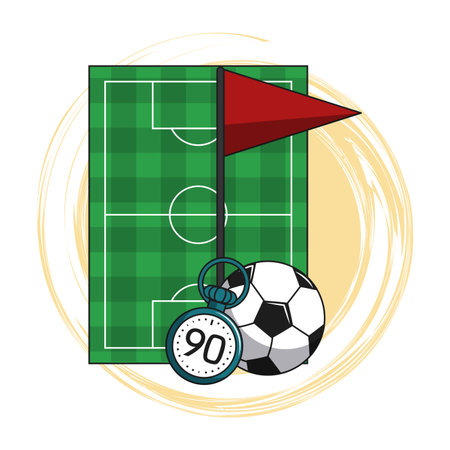 Soccer field wiith ball and timer cartoon elements vector illustration graphic designのイラスト素材