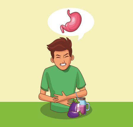 Young man with stomach ache cartoons vector illustration graphic designのイラスト素材