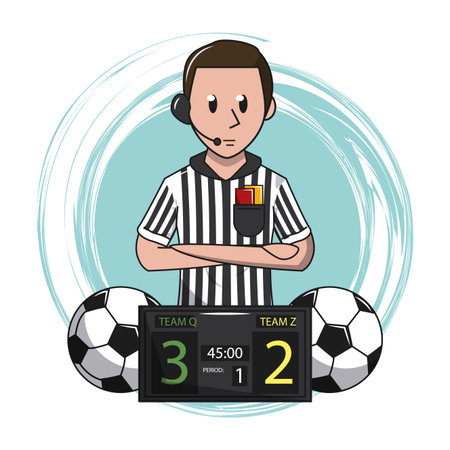 Soccer referee with balls and scoring cartoon elements vector illustration graphic designのイラスト素材