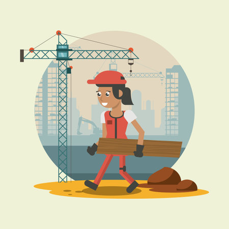 Worker at construction zone geometric cartoons vector illustration graphic designのイラスト素材