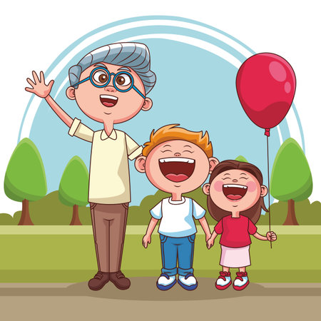 Grandfather with grandson and niece at park vector illustration graphic designのイラスト素材