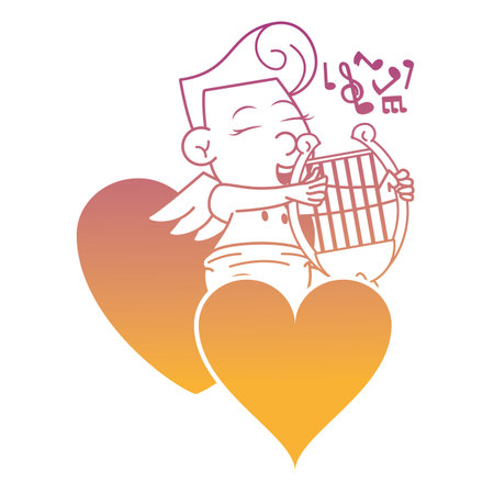 Cupid on hearts with harp vector illustration graphic designのイラスト素材