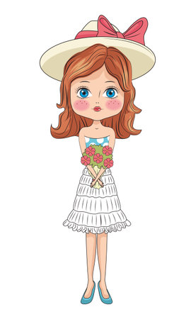 Fashion girl with dress and flowers cartoon vector illustration graphic designのイラスト素材