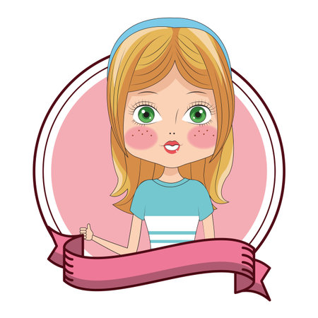 Fashion girl with blank ribbon banner vector illustration graphic designのイラスト素材