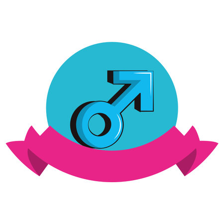 Male gender symbol round icon with blank ribbon bannerのイラスト素材