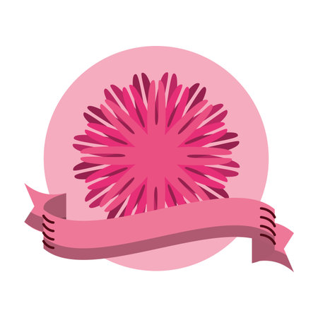 Flower round icon with blank ribbon banner vector illustration graphic designのイラスト素材