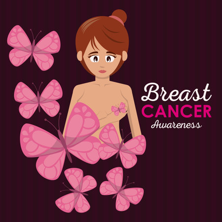 Breast cancer awareness pink poster with woman vector illustration graphic designのイラスト素材