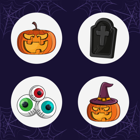 Set of halloween cartoons round icons vector illustration graphic designのイラスト素材