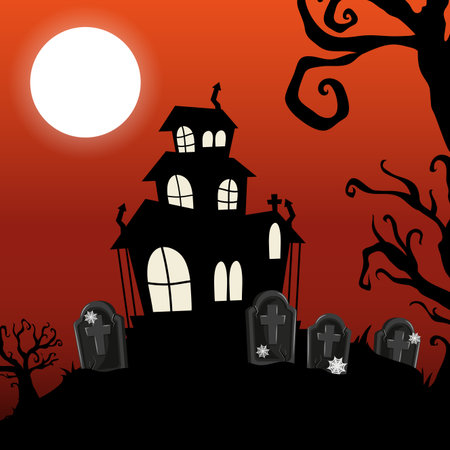 Halloween haunted house scary scenery cartoon vector illustration graphic designのイラスト素材