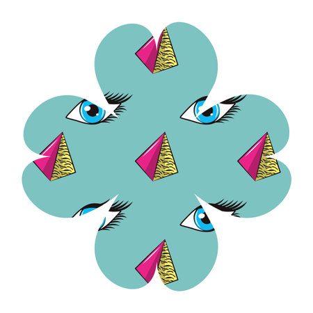 90s eyes and pyramids vector illustration graphic designのイラスト素材
