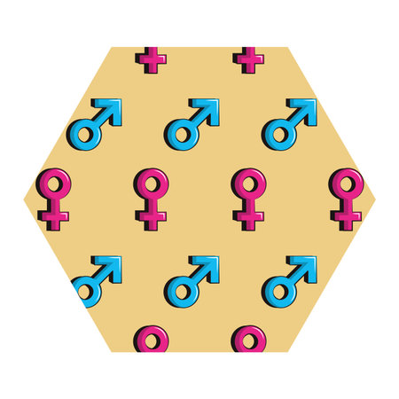 Gender symbols hexagon shaped frame vector illustration graphic designのイラスト素材