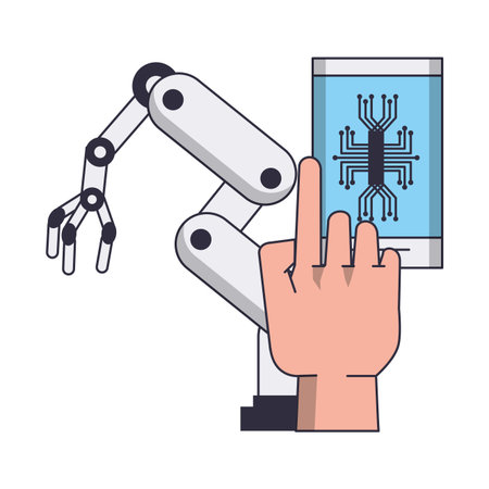 Smartphone and robot arm vector illustration graphic designのイラスト素材