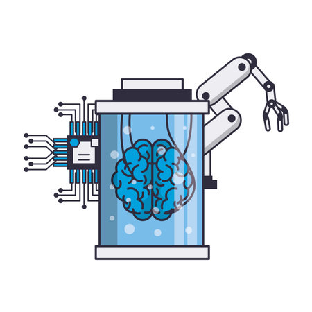 Artificial intelligence brain and robot arm vector illustration graphic designのイラスト素材
