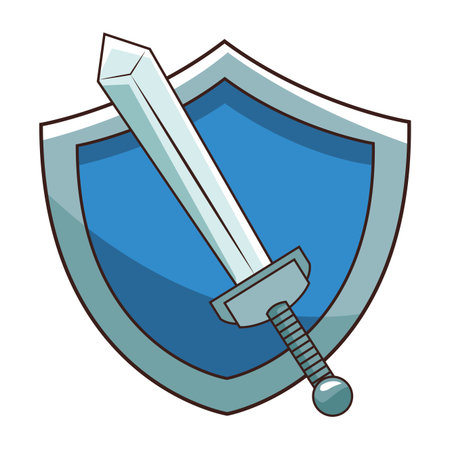 Sword on shield videogame cartoon vector illustration graphic designのイラスト素材
