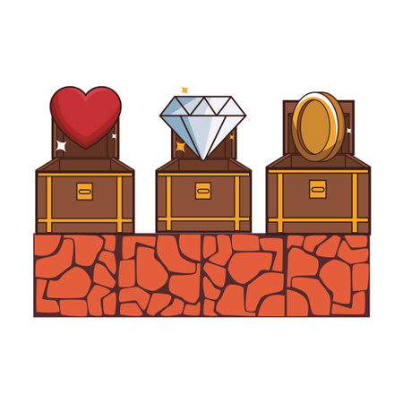 Videogame scenery with chest cartoon vector illustration graphic designのイラスト素材