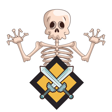 Skull videogame cartoon with swords crossed emblem vector illustration graphic designのイラスト素材