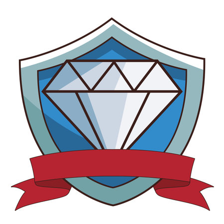 Diamond videogame cartoon on shield with blank ribbon banner emblem vector illustration graphic designのイラスト素材