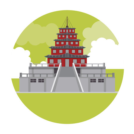 Asian temple building round icon vector illustration graphic designのイラスト素材