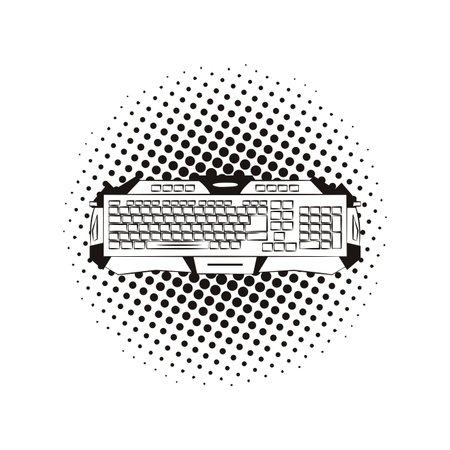 Gamer keyboard device pop art in black and white vector illustration graphic designのイラスト素材