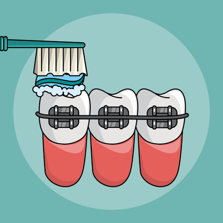 Dental care and hygiene teeth with tools cute cartoons vector illustration graphic designのイラスト素材