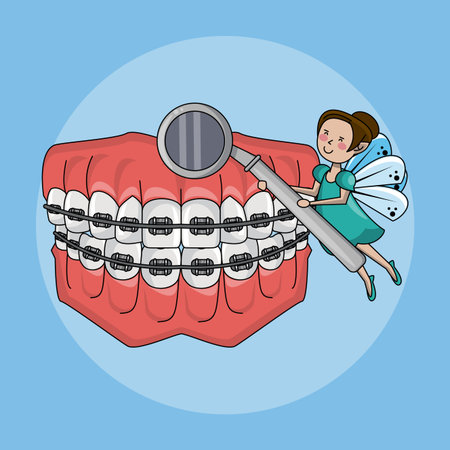 Tooth fairy and dental care hygiene cute cartoons vector illustration graphic designのイラスト素材