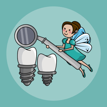 Tooth fairy and dental care hygiene cute cartoons vector illustration graphic designのイラスト素材
