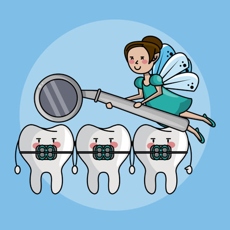 Tooth fairy and dental care hygiene cute cartoons vector illustration graphic designのイラスト素材