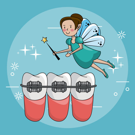 Tooth fairy and dental care hygiene cute cartoons vector illustration graphic designのイラスト素材